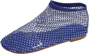 2025 Ultra Comfortable Mesh Flats for Women, Shiny Gem Mesh Ballet Flats, Sexy Slip on Stretchy Rhinestone Fishnet Sandals