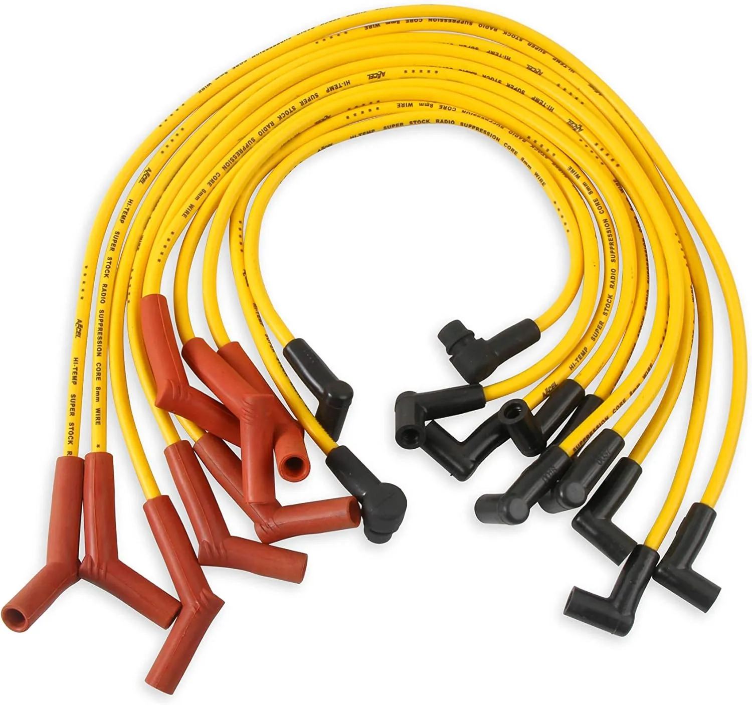 ACCEL 4056 Super Stock Spark Plug Wire Set - 8mm - Custom with Graphite Core - Yellow with HEI Stock Style Boots