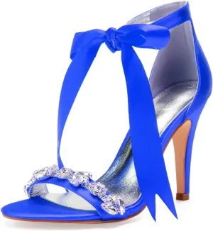 ADMLZQQ Bridal Stiletto Heels Sandals Rhinestone Open Toe Women's Sandals for Wedding Party Evening Dress Shoes