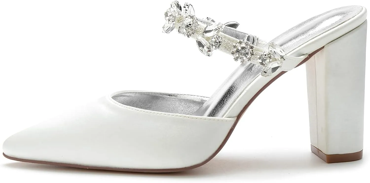 ADMLZQQ Women's High Block Heel Sandals Chunky Ankle Strap Crystal Wedding Dress Shoes High Heel Comfortable Pump Sandals