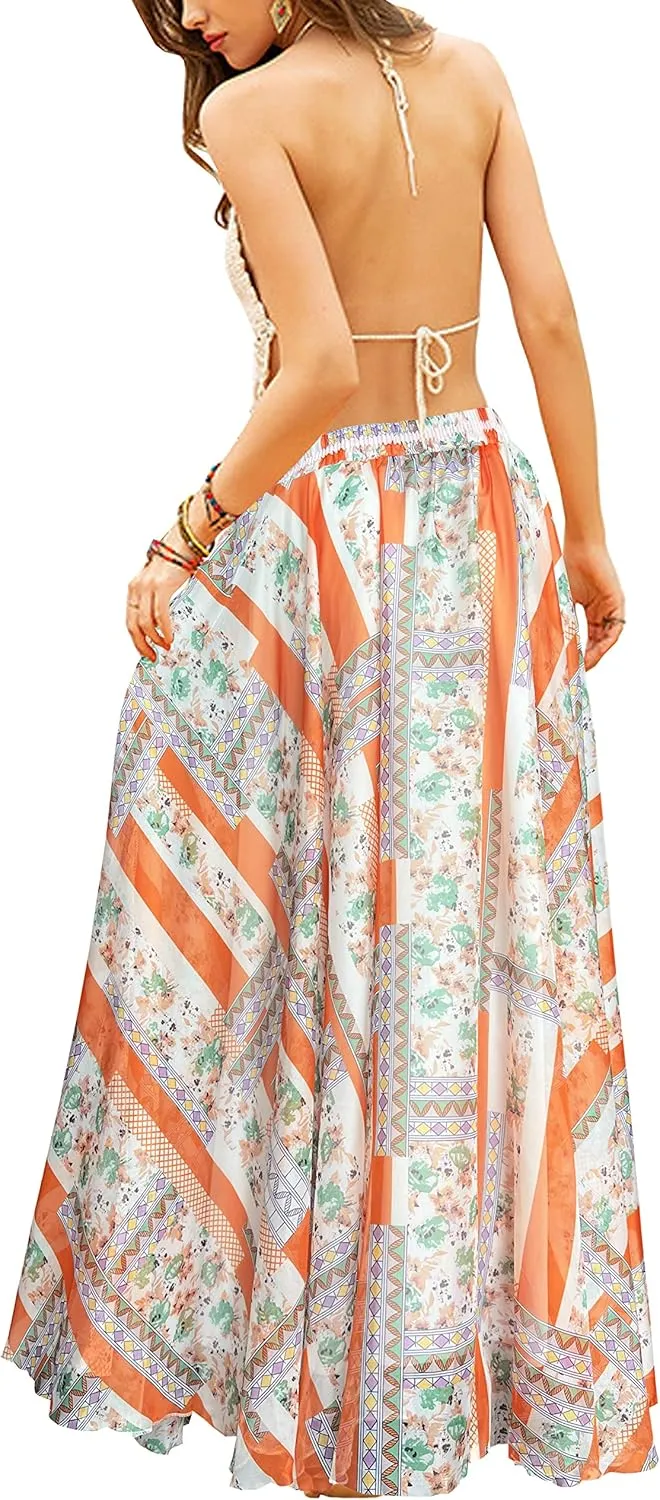 Afibi Women Full/Ankle Length Blending Maxi Chiffon Long Skirt Beach Skirt