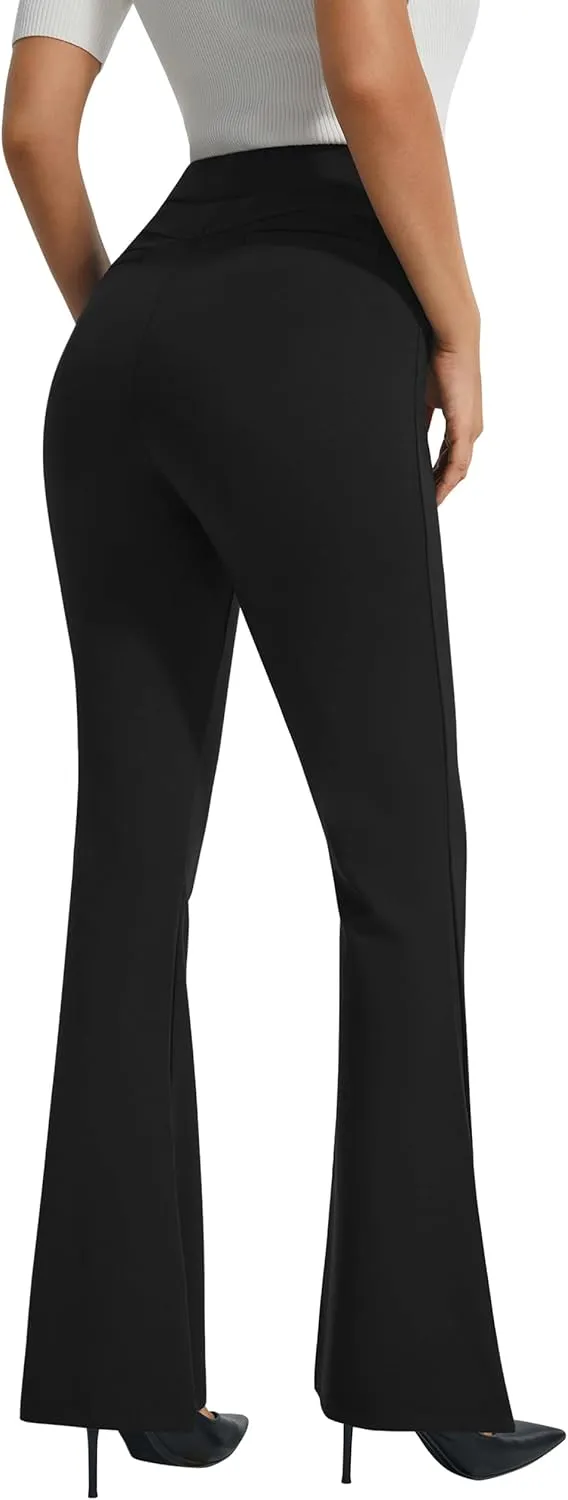 AFITNE Women's Dress Pants High Rise Flare Pants Pull On Stretchy Work Pants Business Office Casual Slacks with Pockets