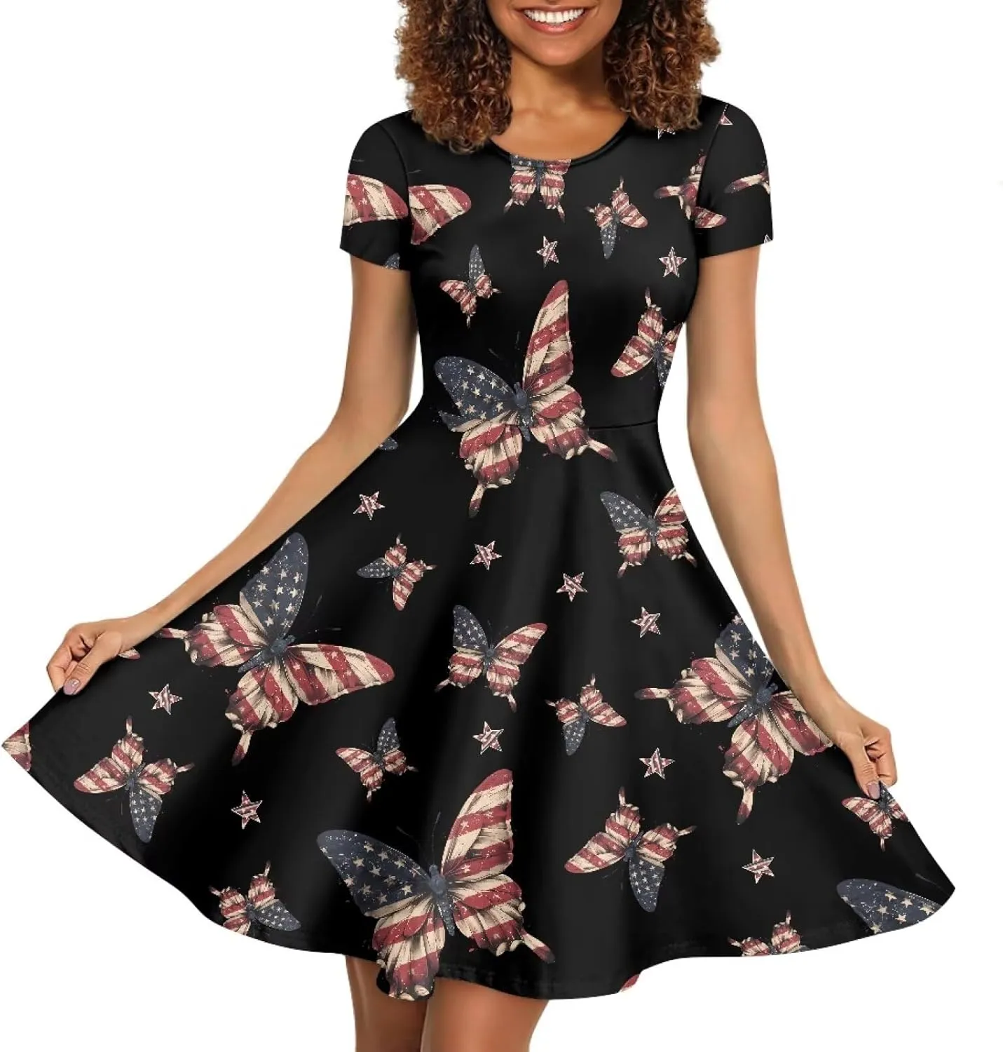 AFPANQZ Knee Long Dresses Women Short-Sleeve A-line Scoop Neck T-Shirt Dress
