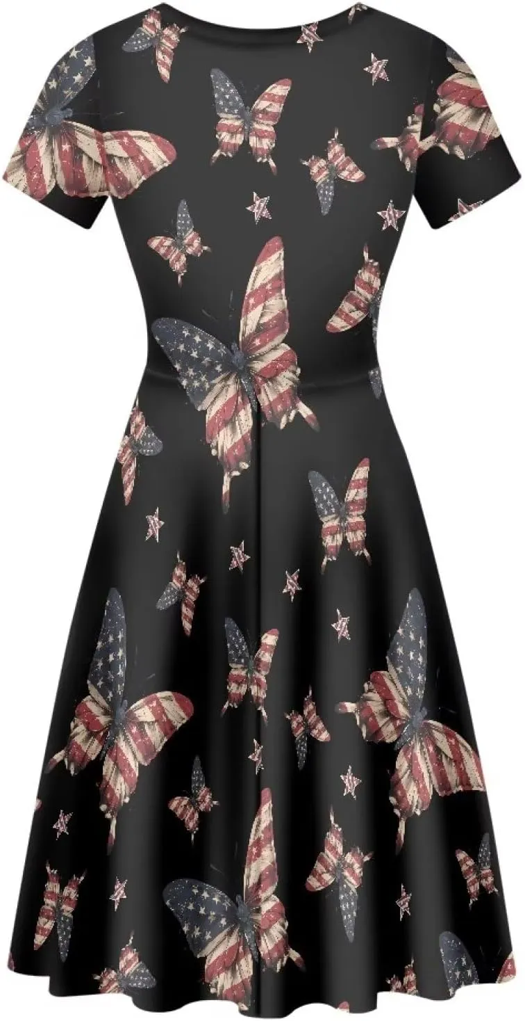 AFPANQZ Knee Long Dresses Women Short-Sleeve A-line Scoop Neck T-Shirt Dress