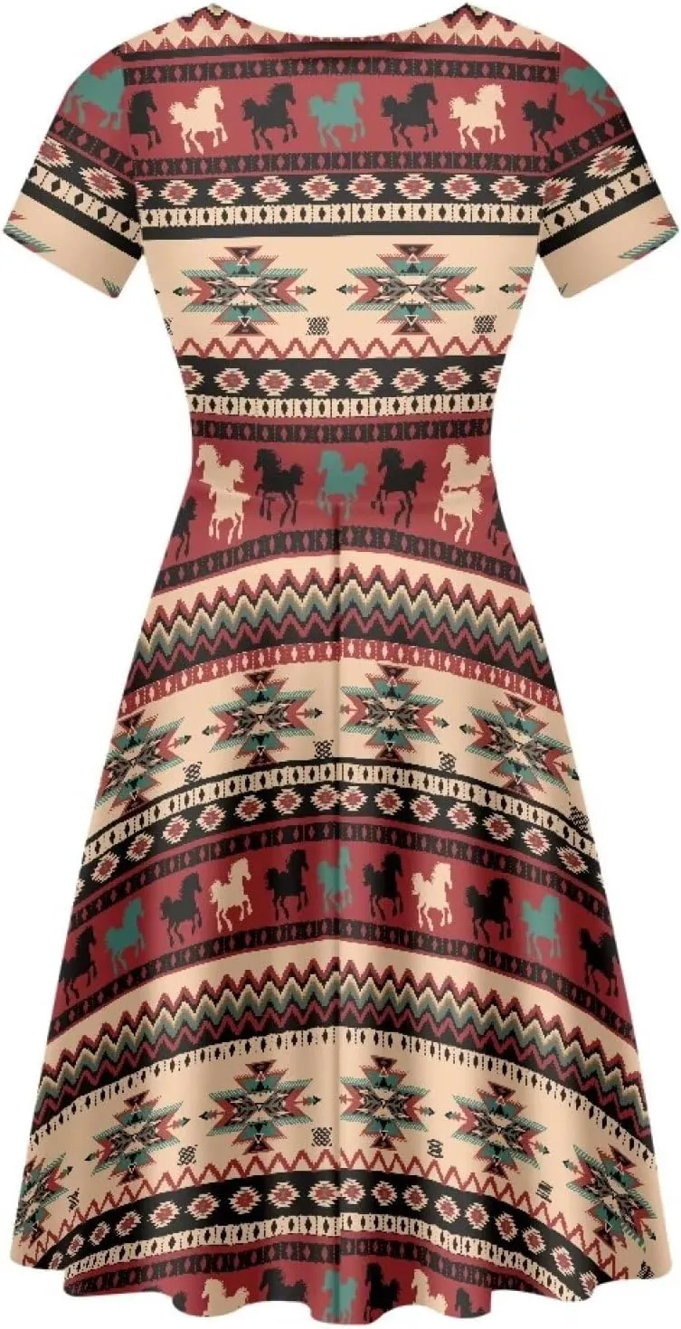 AFPANQZ Knee Long Dresses Women Short-Sleeve A-line Scoop Neck T-Shirt Dress