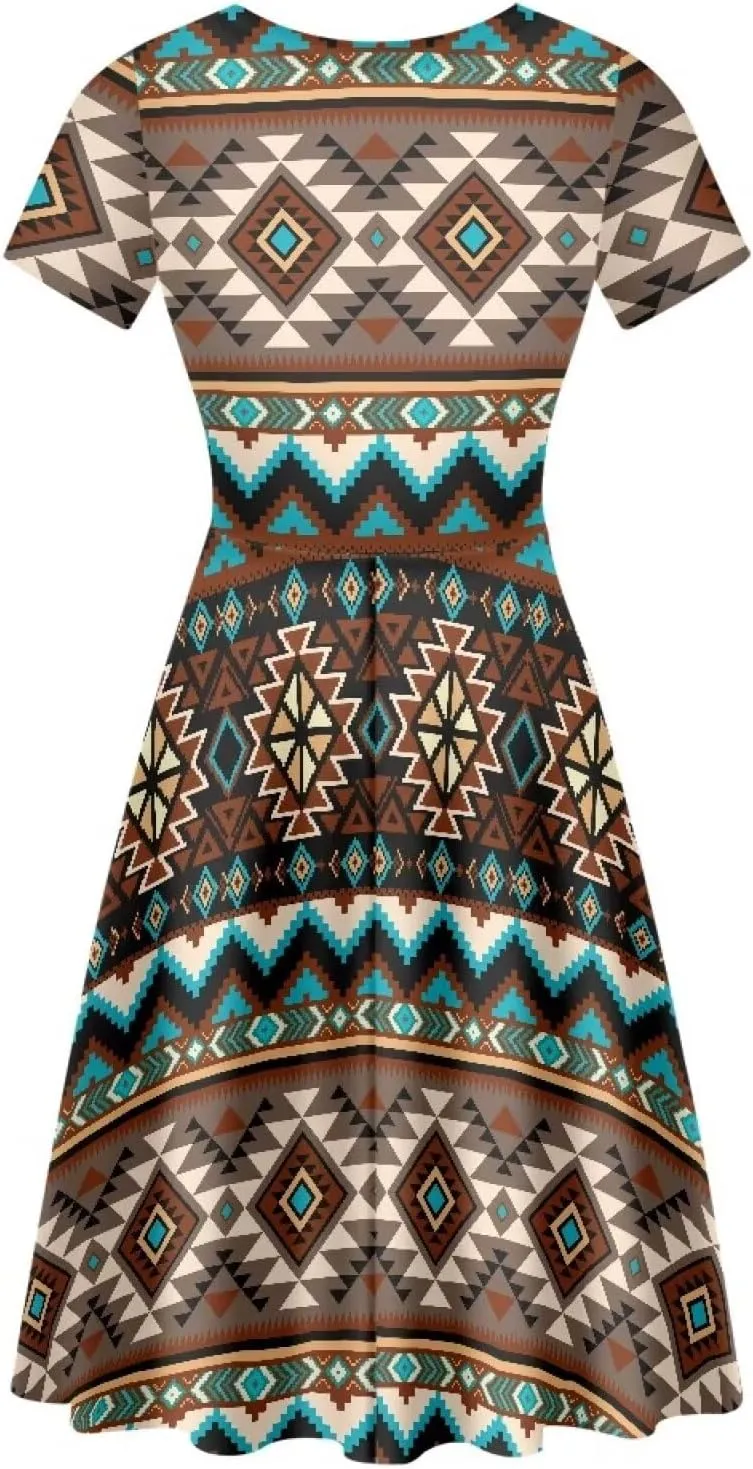 AFPANQZ Knee Long Dresses Women Short-Sleeve A-line Scoop Neck T-Shirt Dress