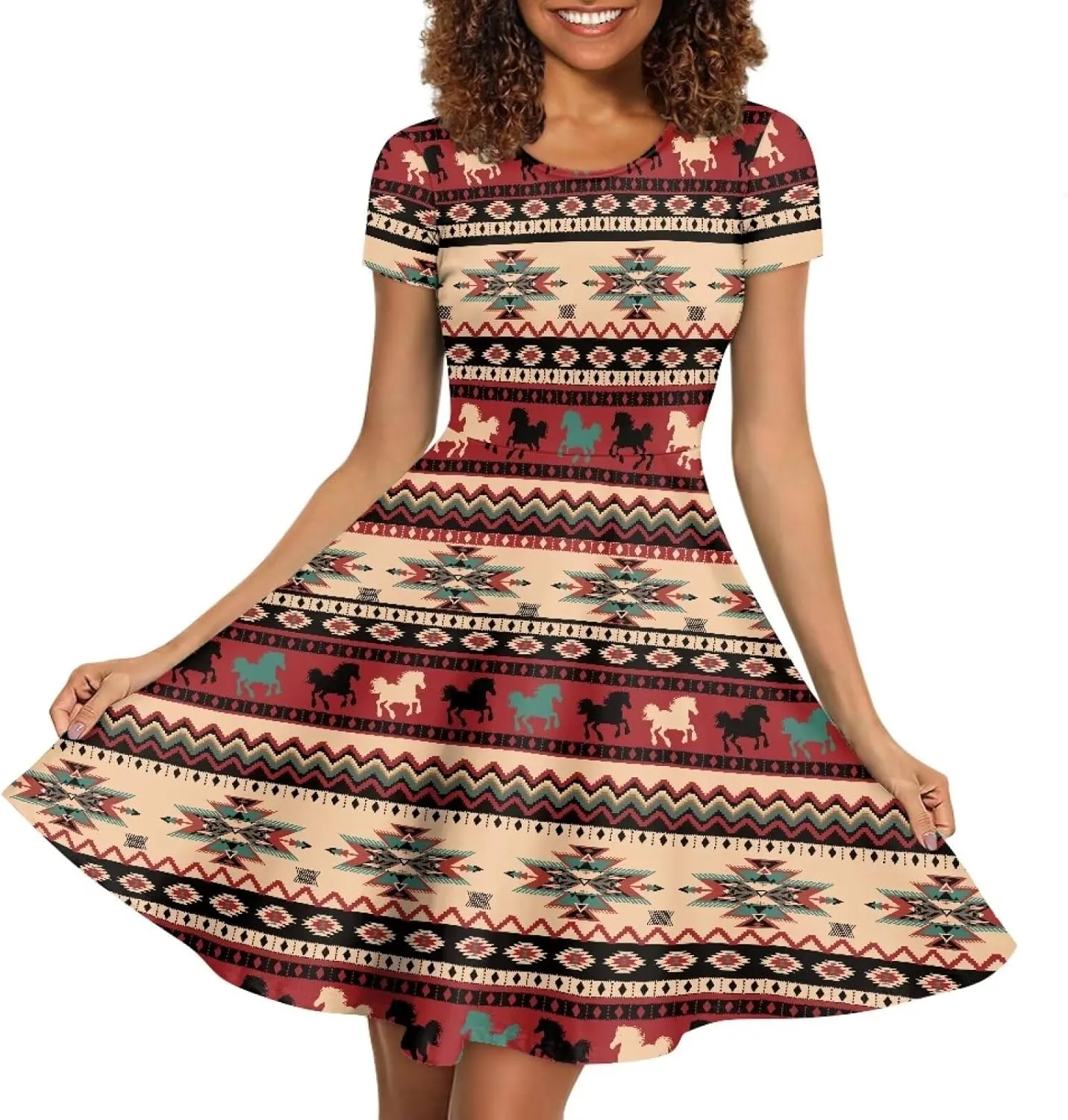 AFPANQZ Knee Long Dresses Women Short-Sleeve A-line Scoop Neck T-Shirt Dress