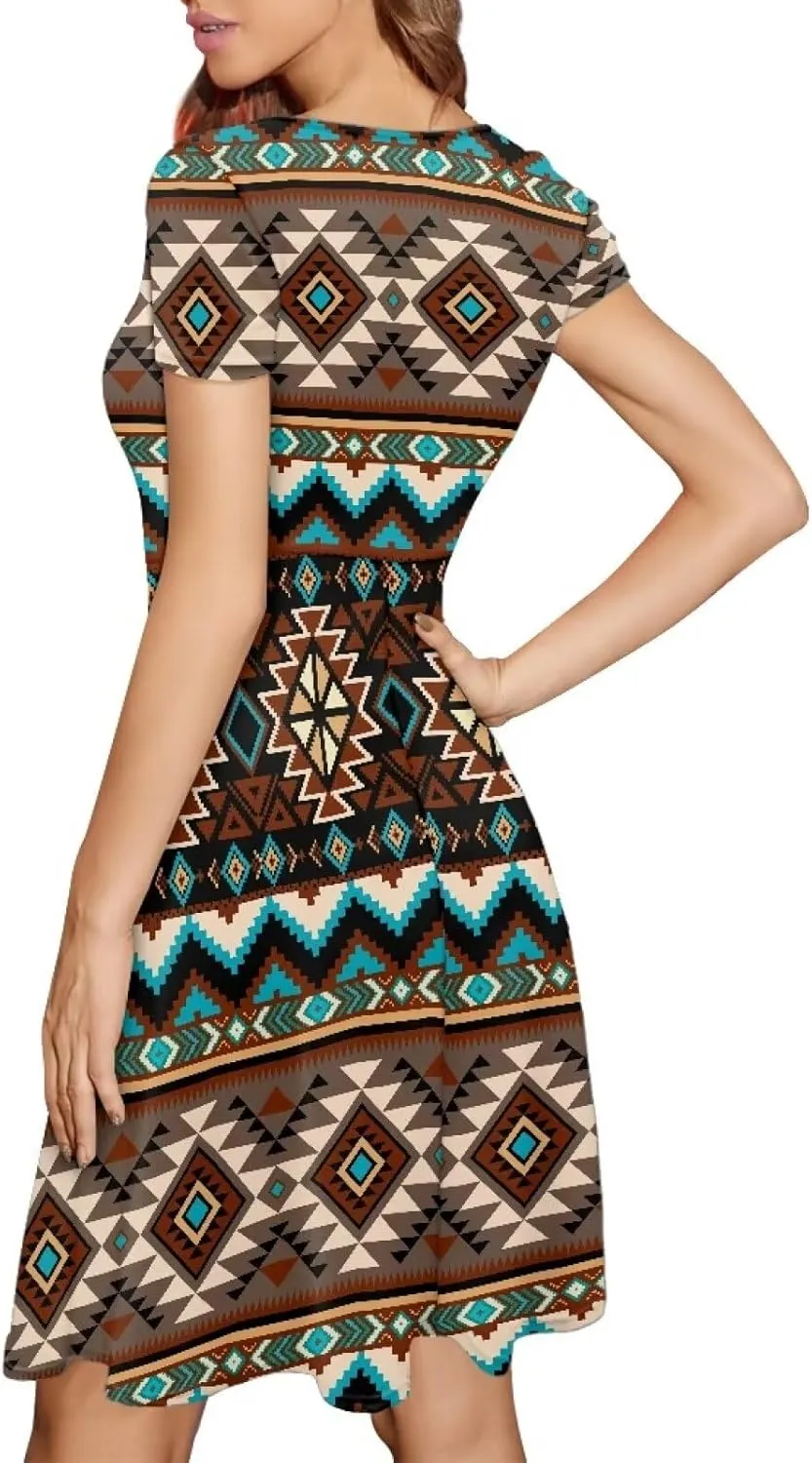 AFPANQZ Knee Long Dresses Women Short-Sleeve A-line Scoop Neck T-Shirt Dress