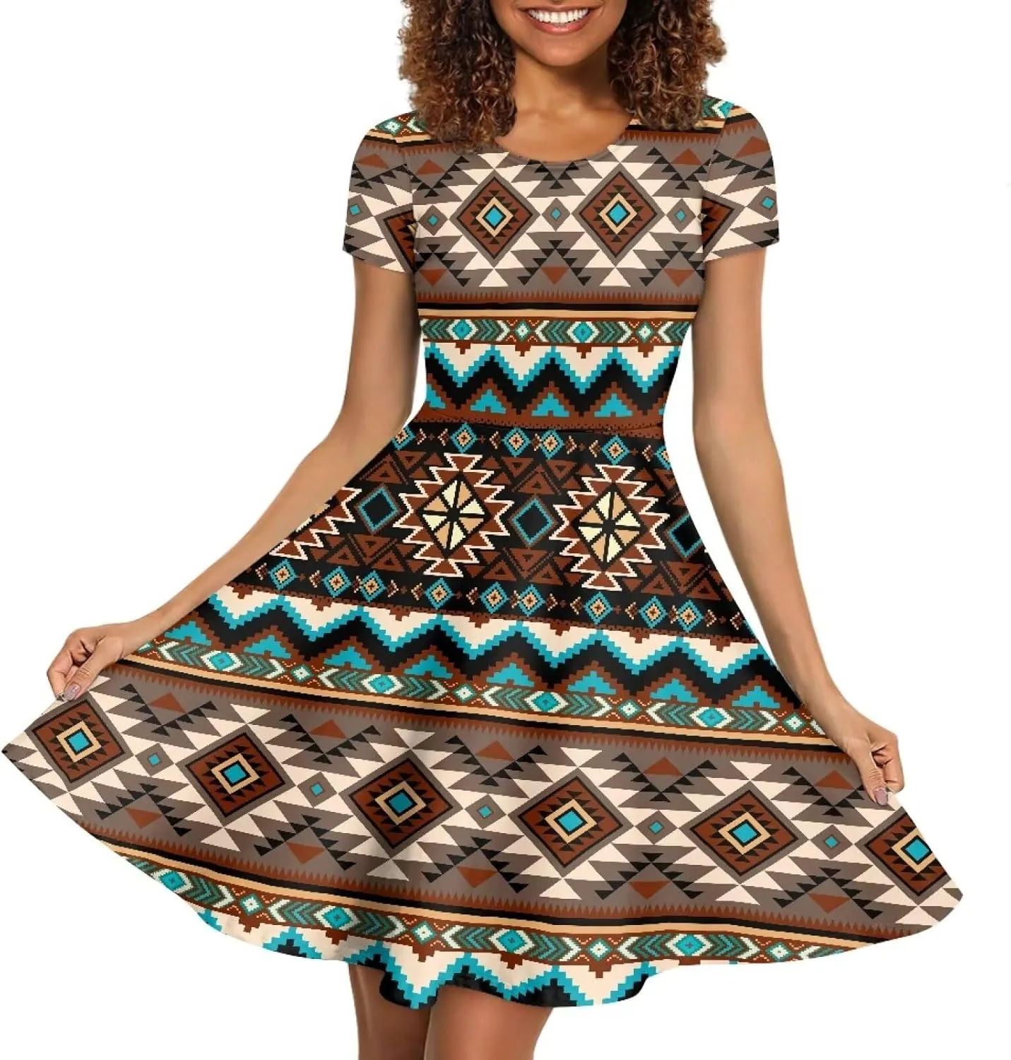 AFPANQZ Knee Long Dresses Women Short-Sleeve A-line Scoop Neck T-Shirt Dress