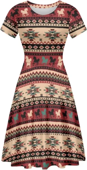 AFPANQZ Knee Long Dresses Women Short-Sleeve A-line Scoop Neck T-Shirt Dress