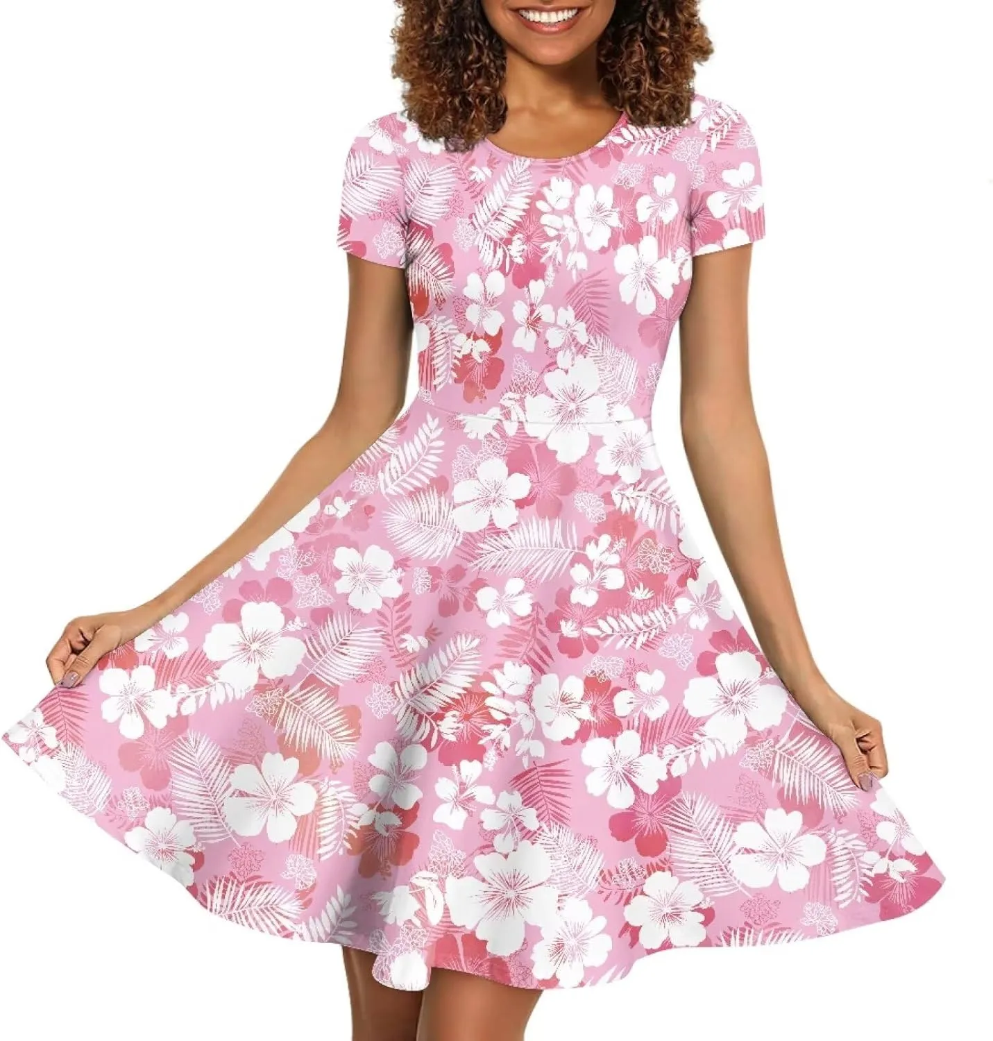 AFPANQZ Knee Long Dresses Women Short-Sleeve A-line Scoop Neck T-Shirt Dress