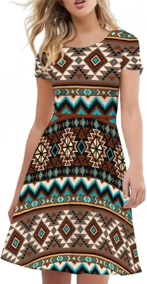 AFPANQZ Knee Long Dresses Women Short-Sleeve A-line Scoop Neck T-Shirt Dress