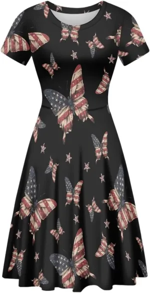 AFPANQZ Knee Long Dresses Women Short-Sleeve A-line Scoop Neck T-Shirt Dress