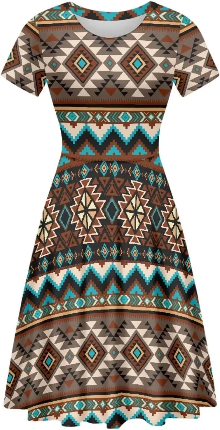 AFPANQZ Knee Long Dresses Women Short-Sleeve A-line Scoop Neck T-Shirt Dress