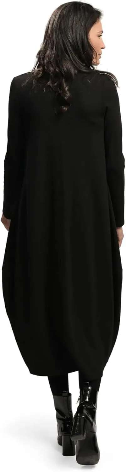ALEMBIKA Long Sleeve Maxi Dress, Casual Black Knit, Round Neck, Full Length