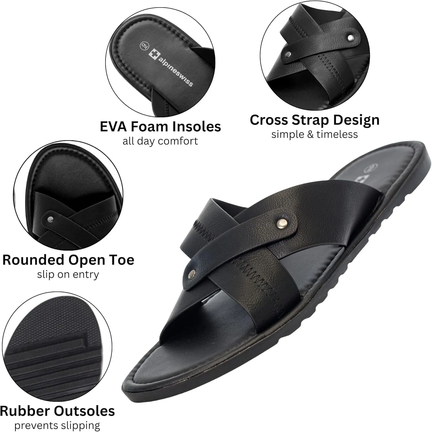 Alpine Swiss Saul Mens Vegan Leather Slide Sandals Dressy Indoor Outdoor Summer Shoes