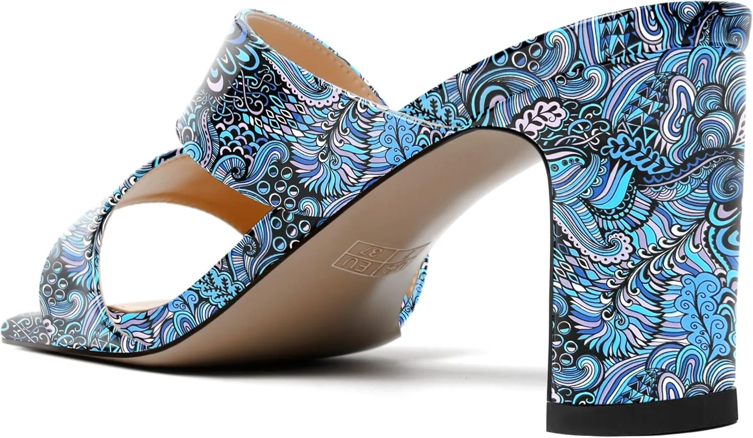AMBELIGHT Womens Patent Night Club Dress Square Toe Slip On Block Mid Heel Sandals 2.5 Inch