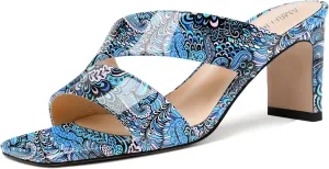 AMBELIGHT Womens Patent Night Club Dress Square Toe Slip On Block Mid Heel Sandals 2.5 Inch