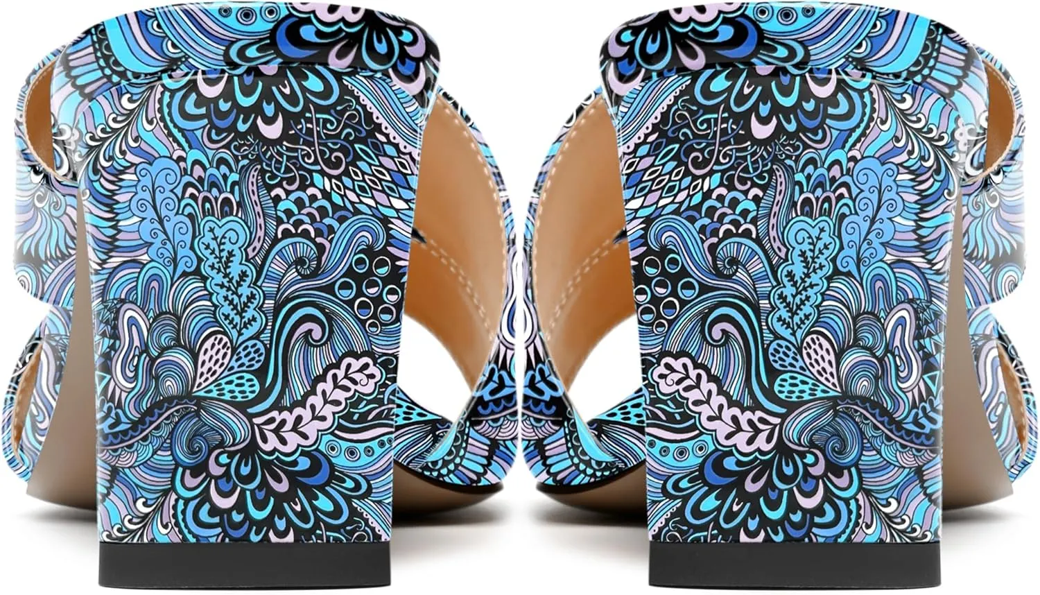 AMBELIGHT Womens Patent Night Club Dress Square Toe Slip On Block Mid Heel Sandals 2.5 Inch