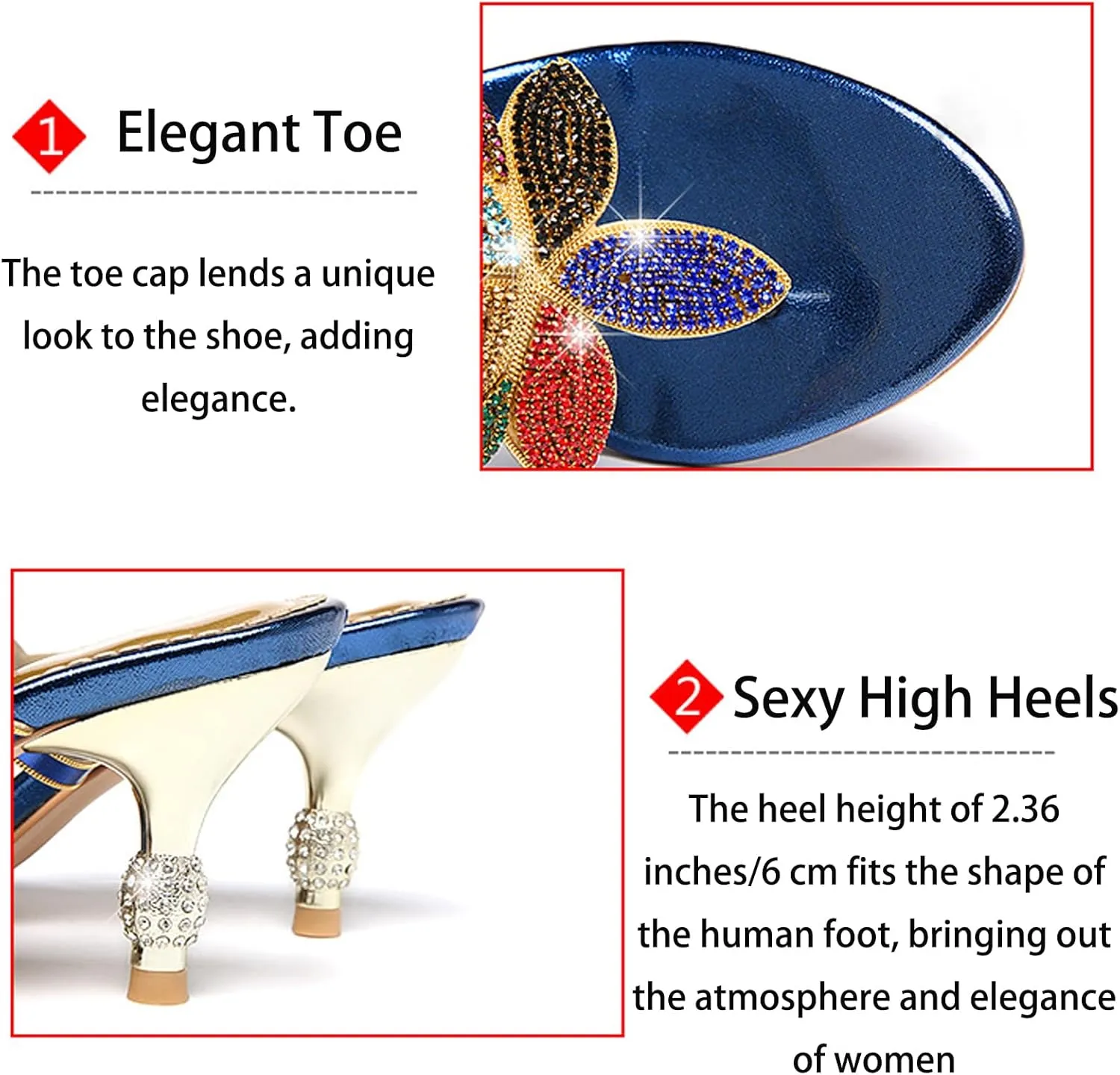 AngryMonkey Women Rhinestones Flip Flops Heeled Sandals,Comfort Bohemian Handmade Peacock Patterned Stiletto Party Slippers Dressy Wedding Shoes