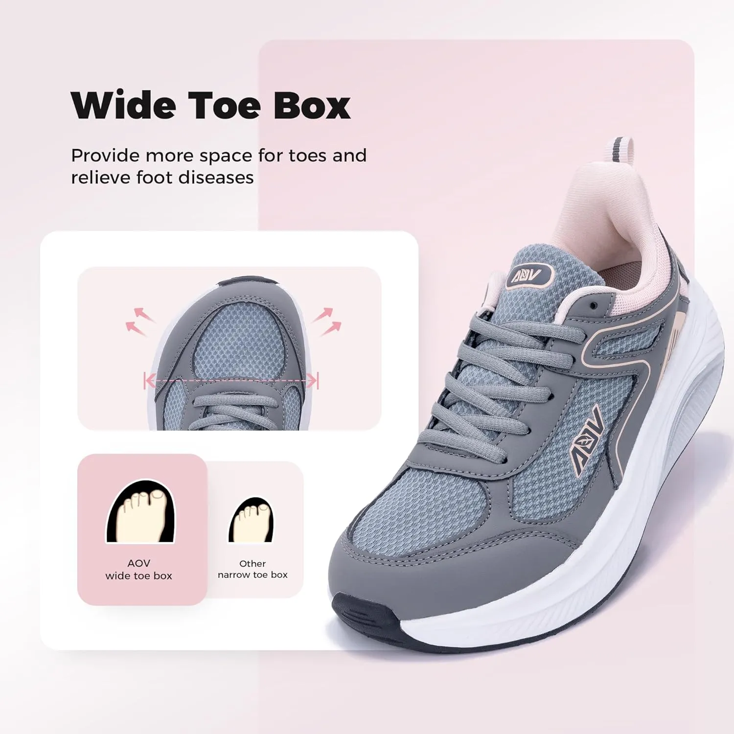 AOV Womens Walking Shoes with Arch Support Plantar Fasciitis Sneakers Orthotic Tennis for Foot Heel Pain Relief