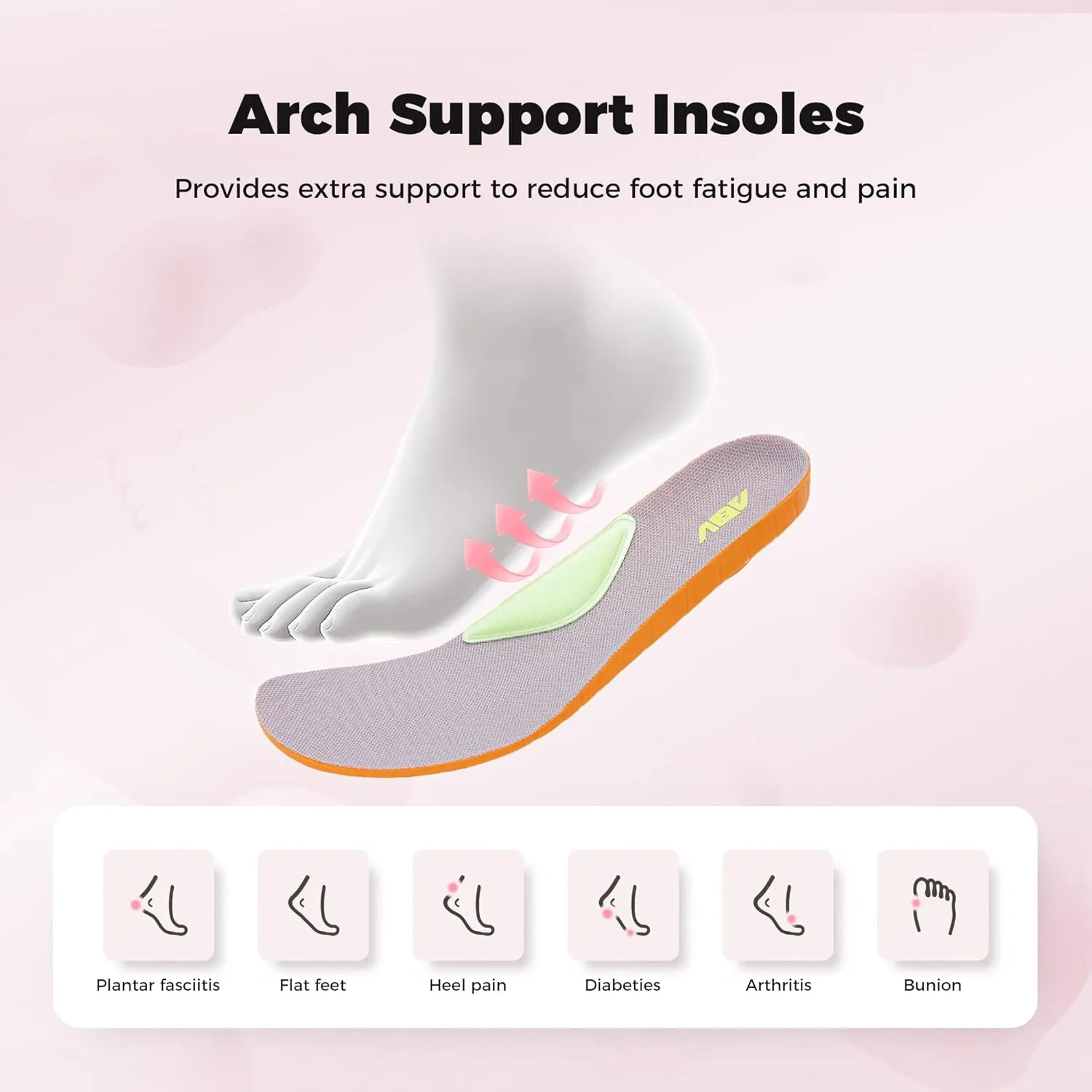 AOV Womens Walking Shoes with Arch Support Plantar Fasciitis Sneakers Orthotic Tennis for Foot Heel Pain Relief