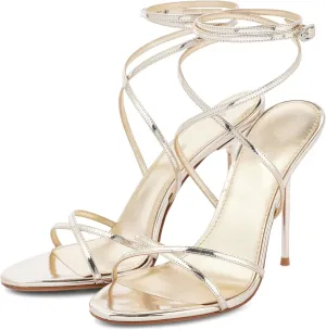 Arqa Womens Buckle-Fastening Ankle Strap Sandals Almond Open Toe Stilleto Heels Fashionable Summer High Heel Pumps Wedding Dress Simple Classic Shoes