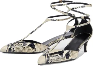 Arqa Women's T-strap Pumps Ribbon Bands Loop Ankle with Gold Buckle Pointed Toe Kitten Heel Sandals Elegant Wedding Party Dressy Low Heels