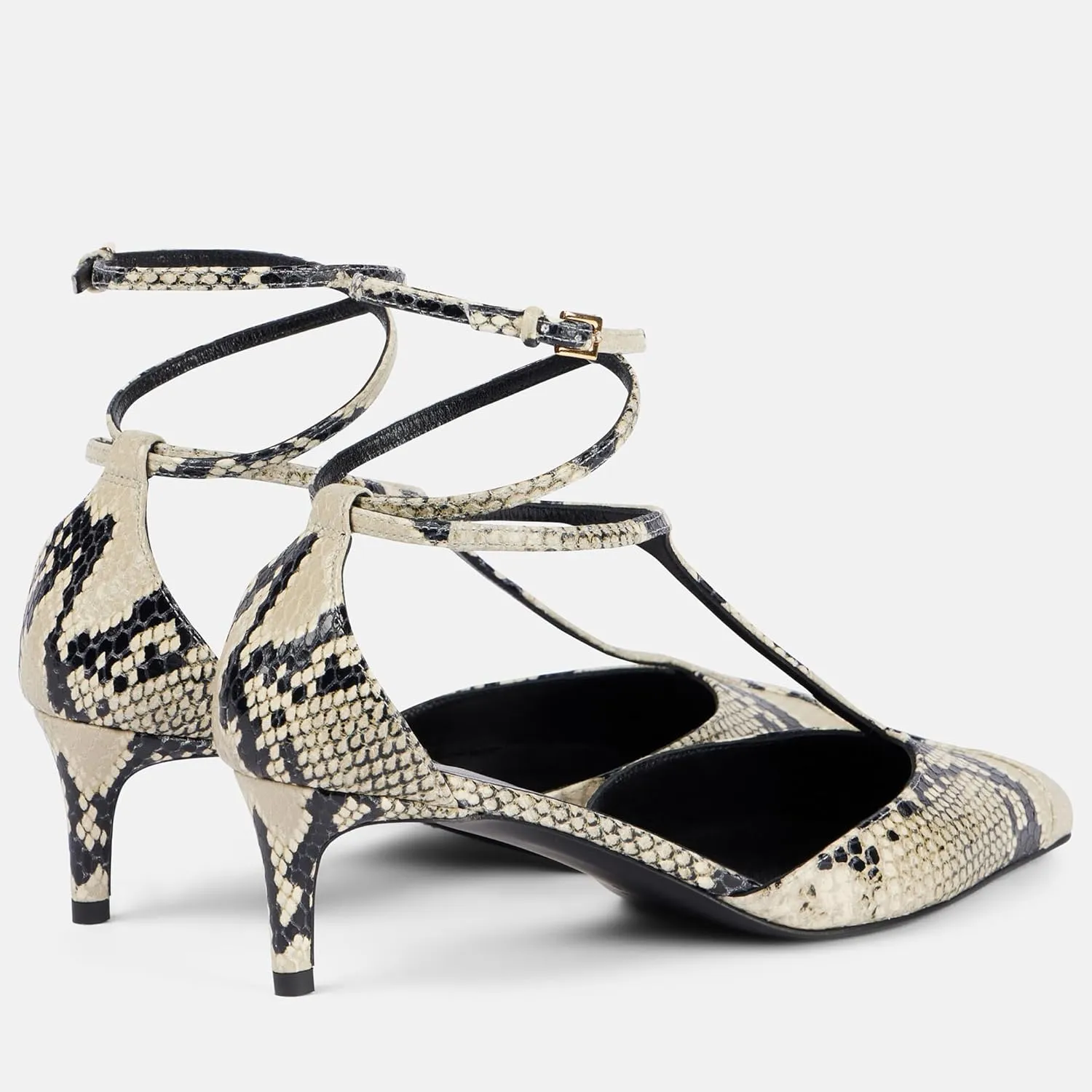 Arqa Women's T-strap Pumps Ribbon Bands Loop Ankle with Gold Buckle Pointed Toe Kitten Heel Sandals Elegant Wedding Party Dressy Low Heels