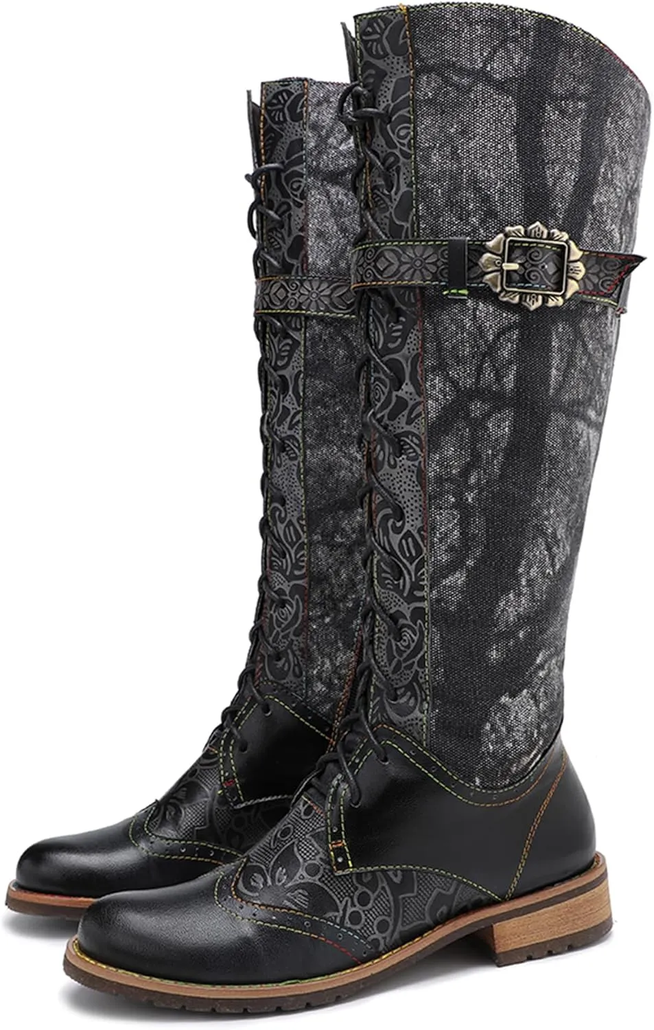 Artisan Handmade Women's Cowboy and Knight Boots - High Heels and Flat Bottoms Genuine Sheepskin, Ethnic and Vintage Style for Ladies and Girls