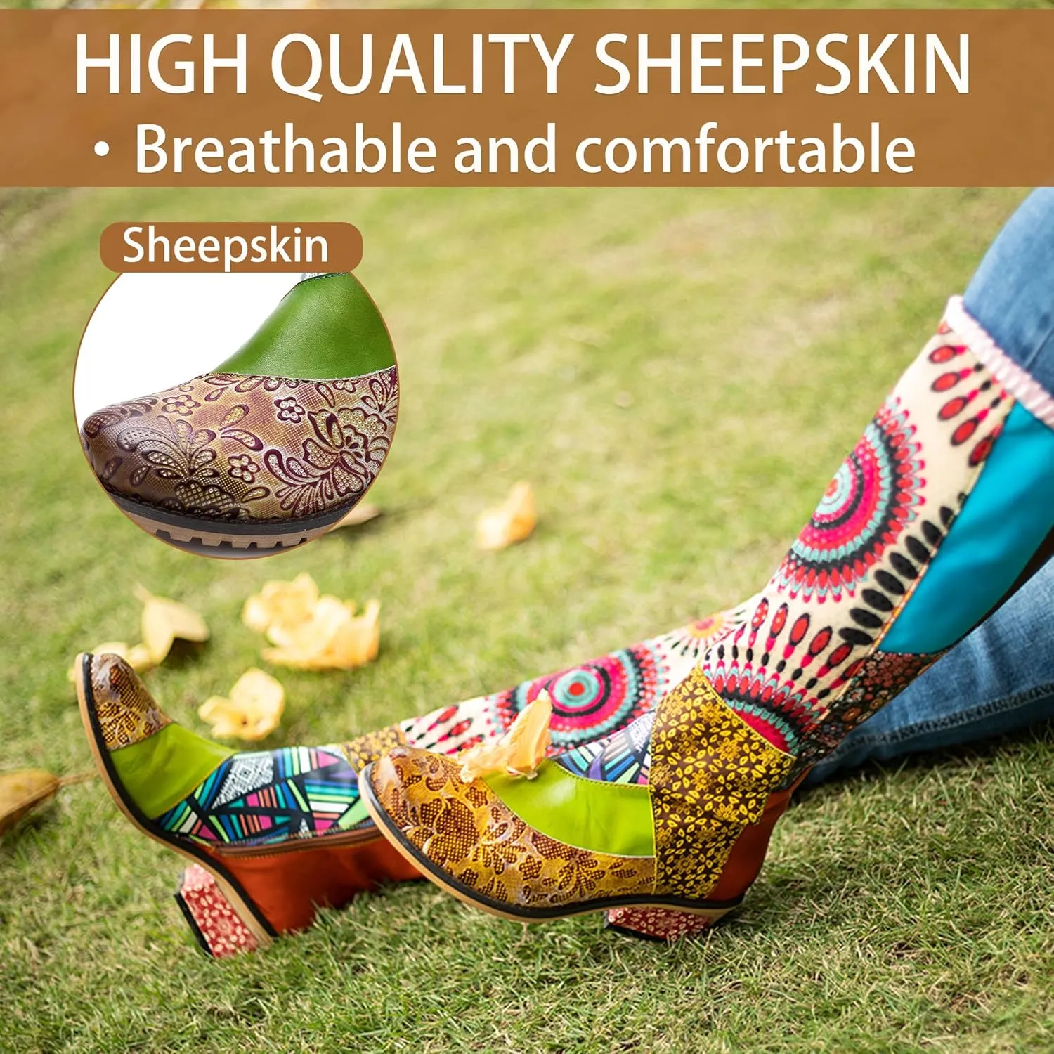 Artisan Handmade Women's Cowboy and Knight Boots - High Heels and Flat Bottoms Genuine Sheepskin, Ethnic and Vintage Style for Ladies and Girls
