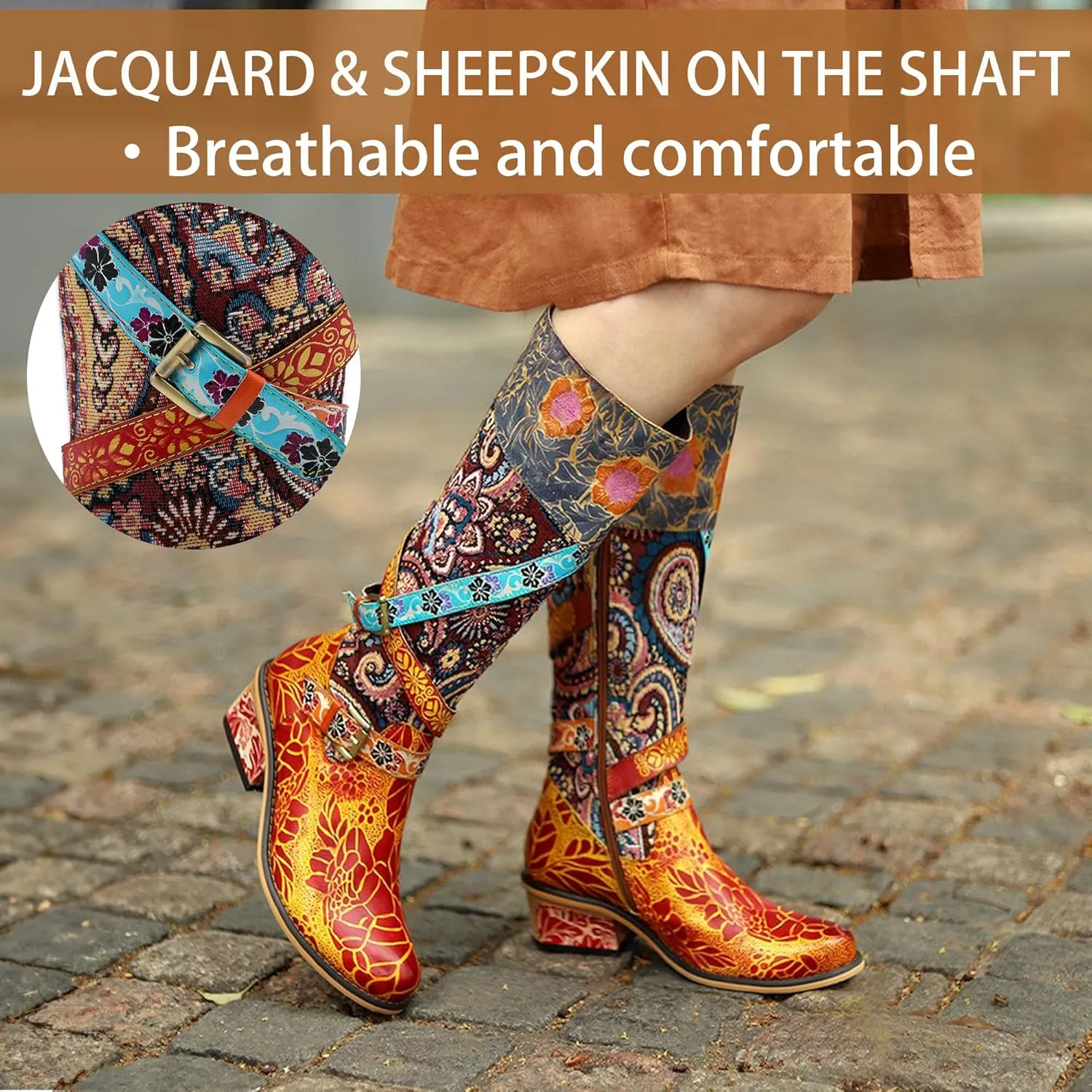 Artisan Handmade Women's Cowboy and Knight Boots - High Heels and Flat Bottoms Genuine Sheepskin, Ethnic and Vintage Style for Ladies and Girls