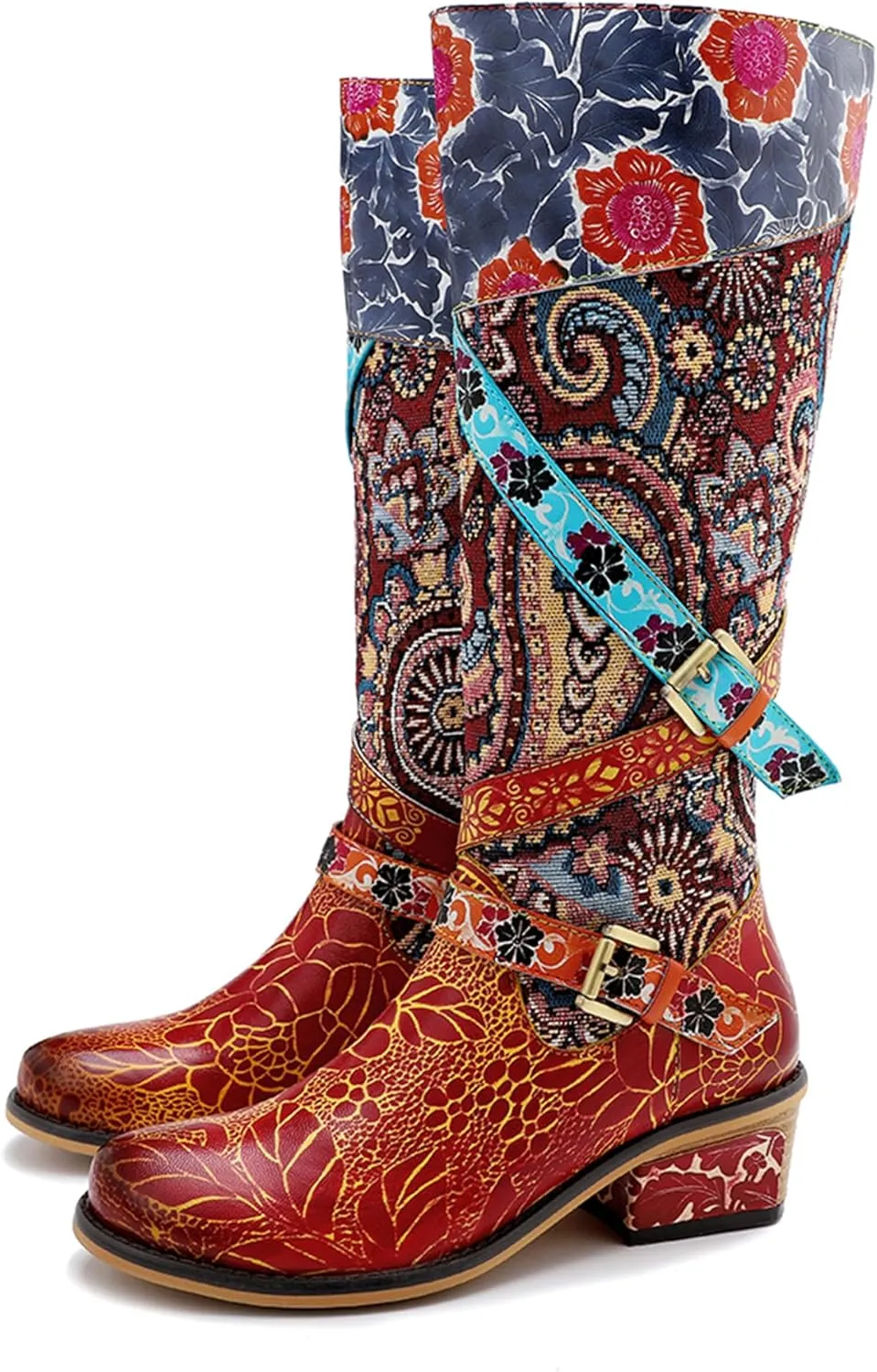 Artisan Handmade Women's Cowboy and Knight Boots - High Heels and Flat Bottoms Genuine Sheepskin, Ethnic and Vintage Style for Ladies and Girls