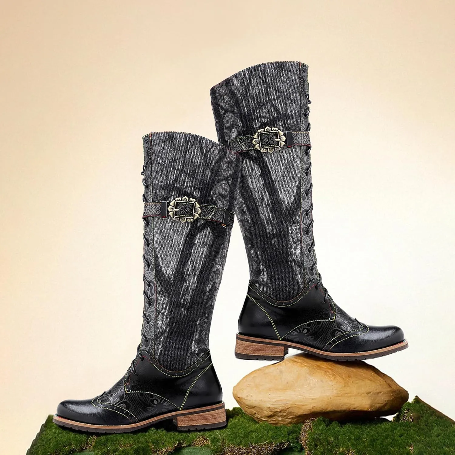 Artisan Handmade Women's Cowboy and Knight Boots - High Heels and Flat Bottoms Genuine Sheepskin, Ethnic and Vintage Style for Ladies and Girls