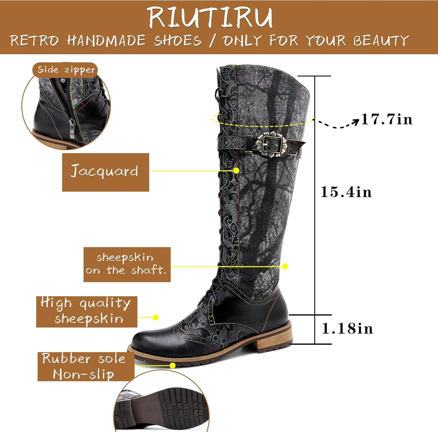 Artisan Handmade Women's Cowboy and Knight Boots - High Heels and Flat Bottoms Genuine Sheepskin, Ethnic and Vintage Style for Ladies and Girls