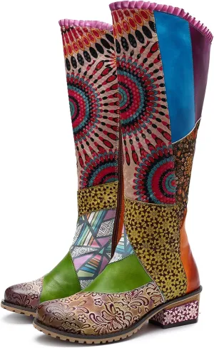 Artisan Handmade Women's Cowboy and Knight Boots - High Heels and Flat Bottoms Genuine Sheepskin, Ethnic and Vintage Style for Ladies and Girls