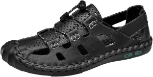 Asifn Men's Closed Toe Hiking Sandals Outdoor Adjustable Leather Fisherman Summer Beach Sandal Shoes