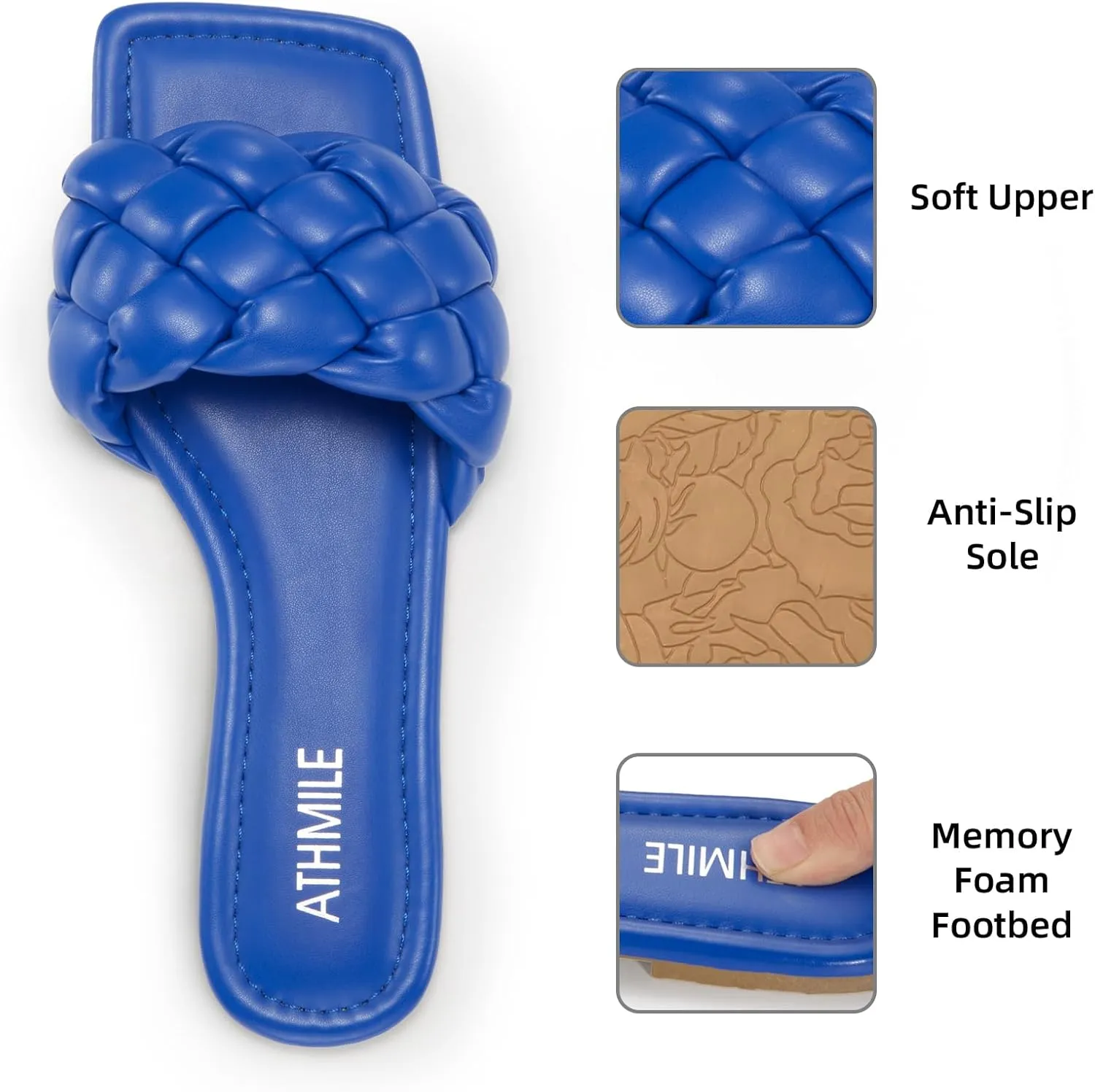 ATHMILE Braided Womens Sandals Square Open Toe Fashion Slide Sandals Women Dressy Summer Flat Beach 2025 Size 6-11
