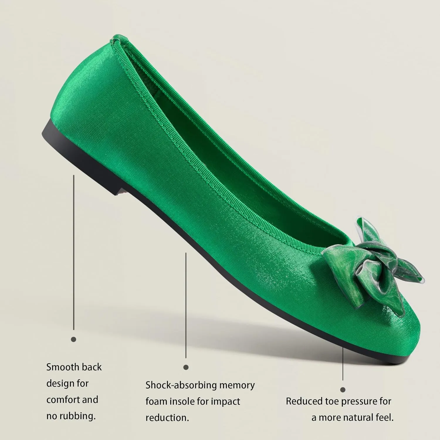 Ballet Flats for Women ; Square Toe Mary Jane Flats ; Satin Material Ballet Shoes ; Bowknot Elegant Dressy Women Shoes