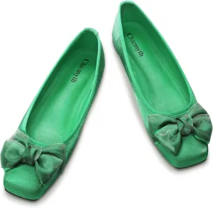 Ballet Flats for Women ; Square Toe Mary Jane Flats ; Satin Material Ballet Shoes ; Bowknot Elegant Dressy Women Shoes