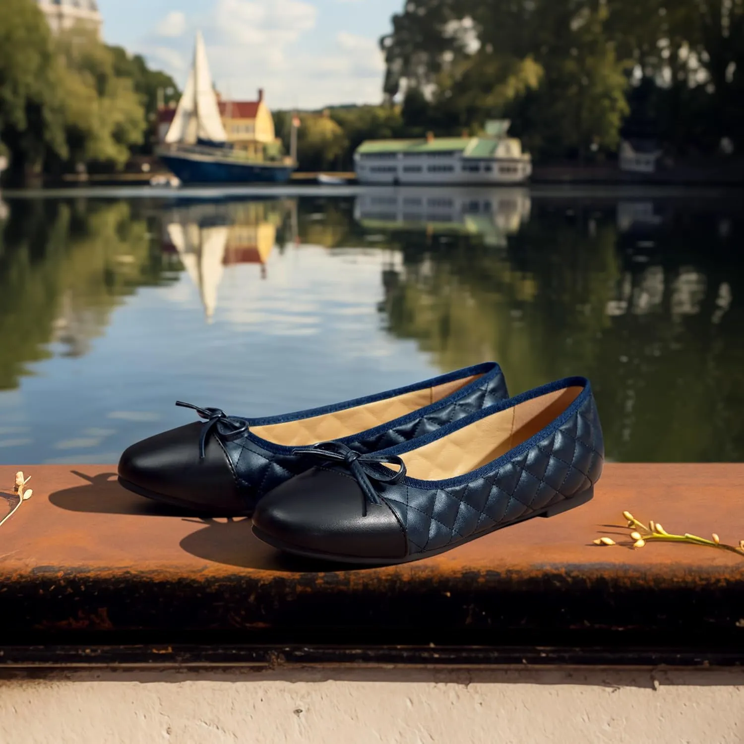 Ballet Flats for Women;Round Toe Mary Jane;Soft Leather Geometric Patterns Dressy Flats;Bowknot Slip on Women Shoes