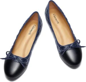 Ballet Flats for Women;Round Toe Mary Jane;Soft Leather Geometric Patterns Dressy Flats;Bowknot Slip on Women Shoes