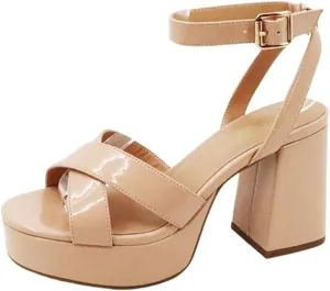 Bamboo Women's Simple Platform Chunky Heel Sandal