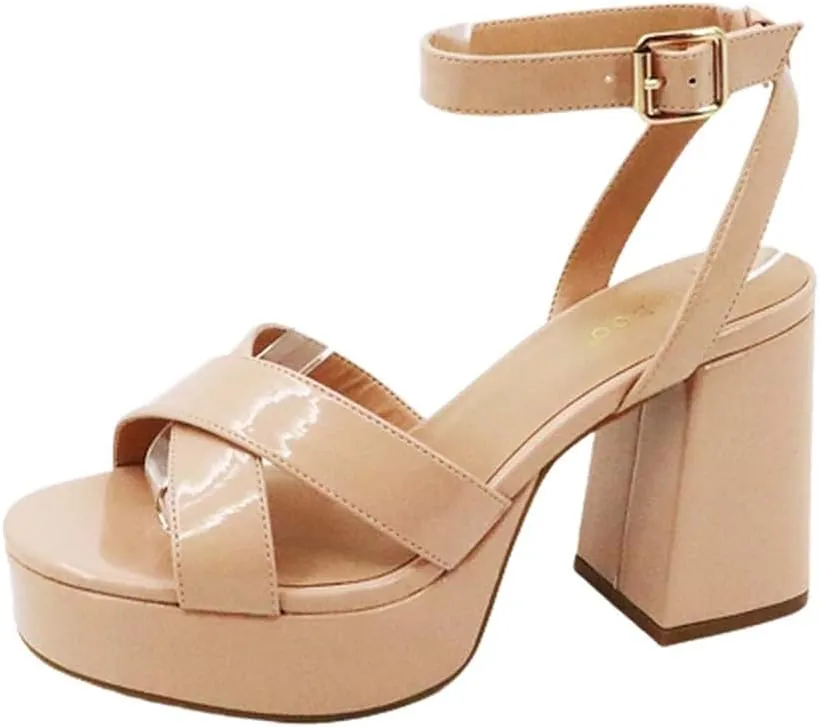 Bamboo Women's Simple Platform Chunky Heel Sandal