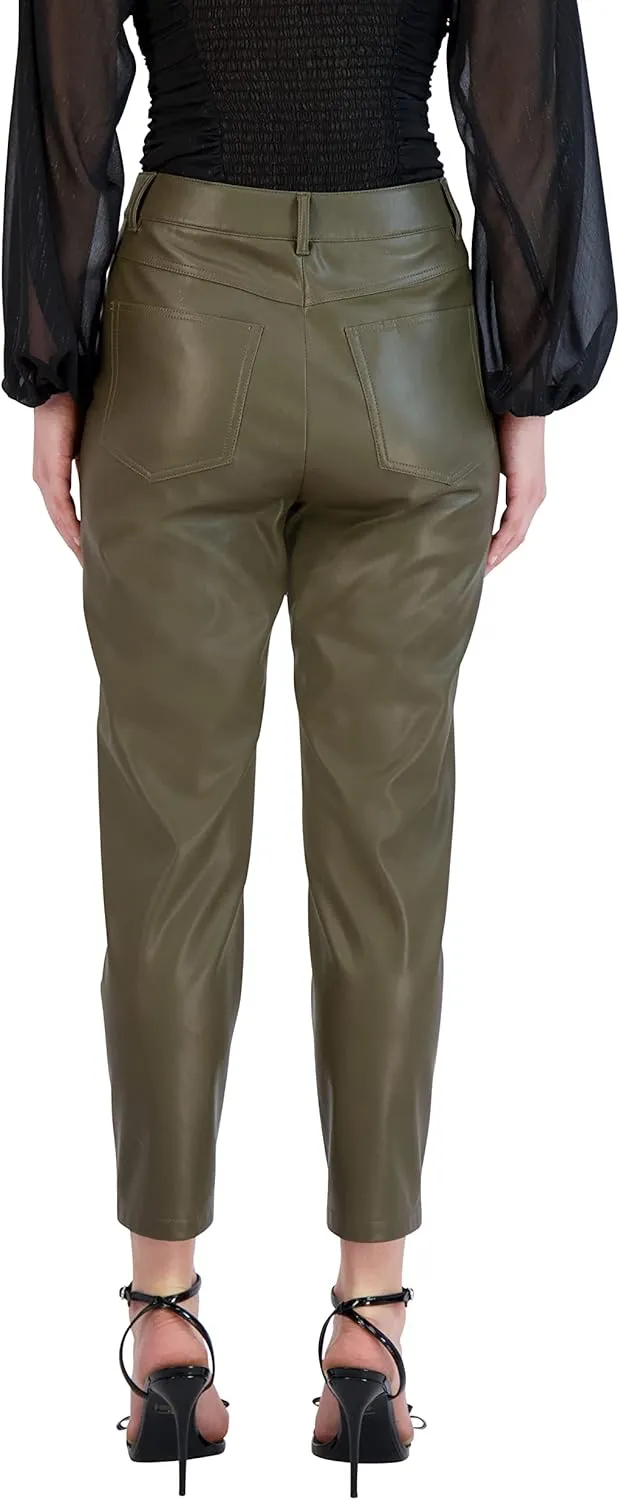 BCBGeneration Women's Faux Leather Pant Straight Leg Belt Loop Pocket Trouser