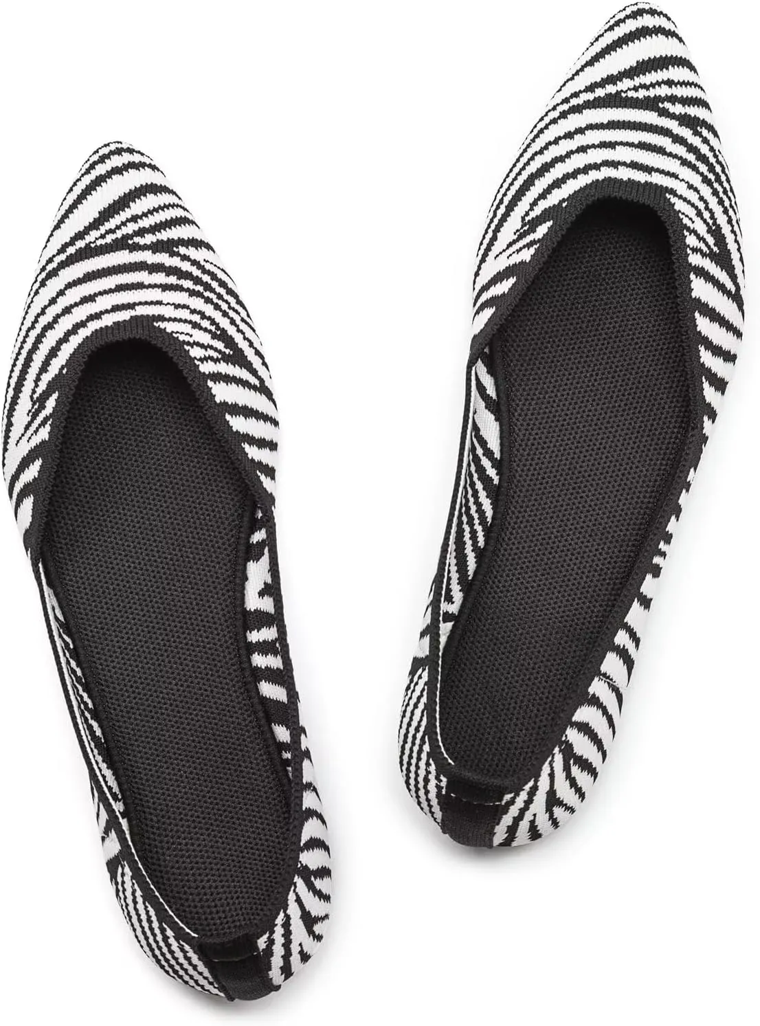 BEJINASH Women's Flat Shoes Black Pointed Toe Dress Shoes Knit Slip On Shoes Comfortable Walking Shoes for Woman Lightweight