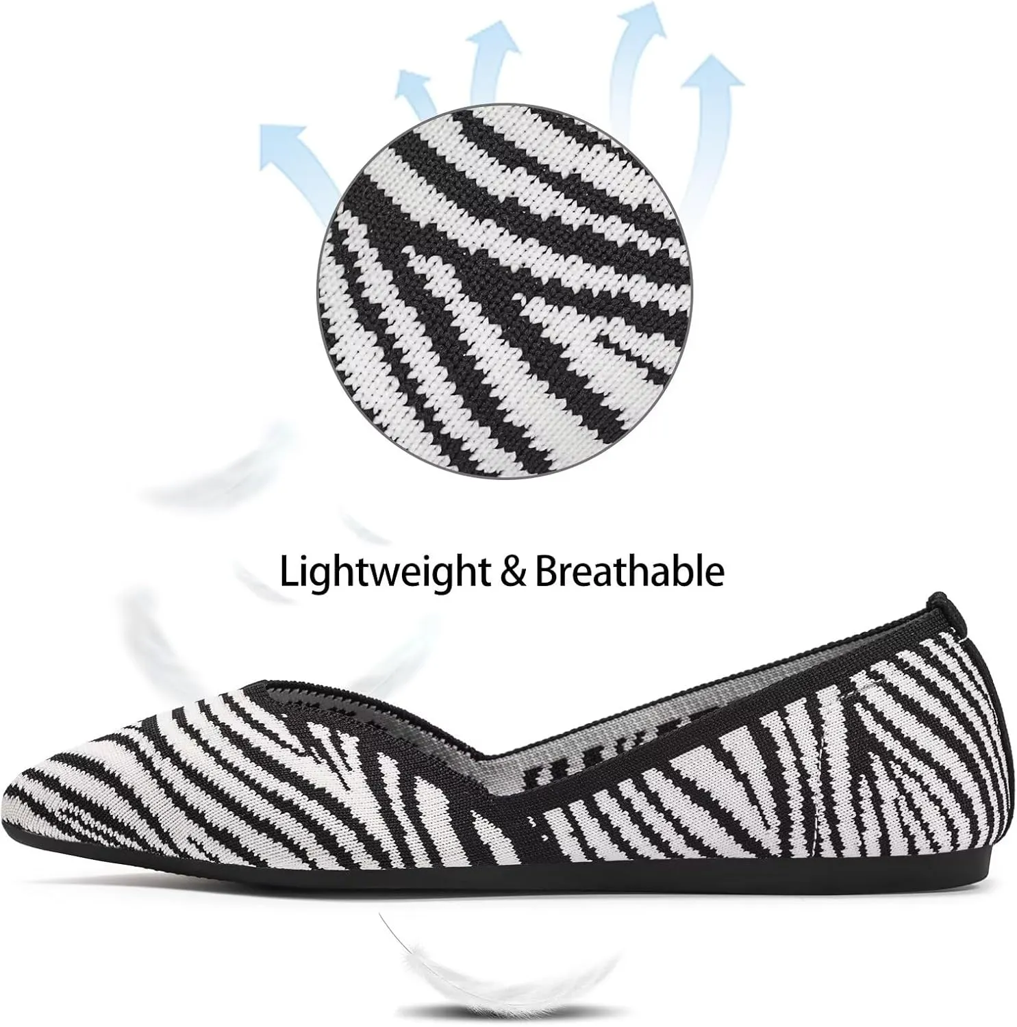 BEJINASH Women's Flat Shoes Black Pointed Toe Dress Shoes Knit Slip On Shoes Comfortable Walking Shoes for Woman Lightweight