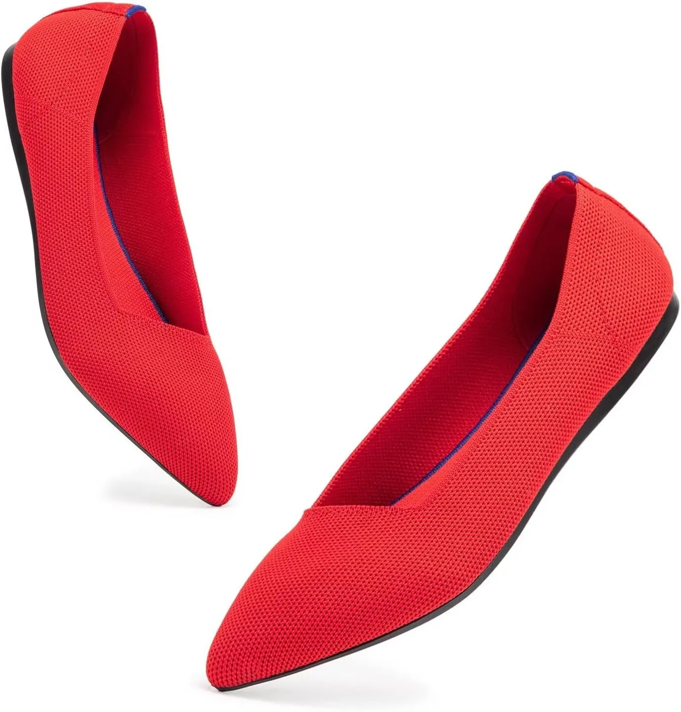BEJINASH Women's Flat Shoes Black Pointed Toe Dress Shoes Knit Slip On Shoes Comfortable Walking Shoes for Woman Lightweight