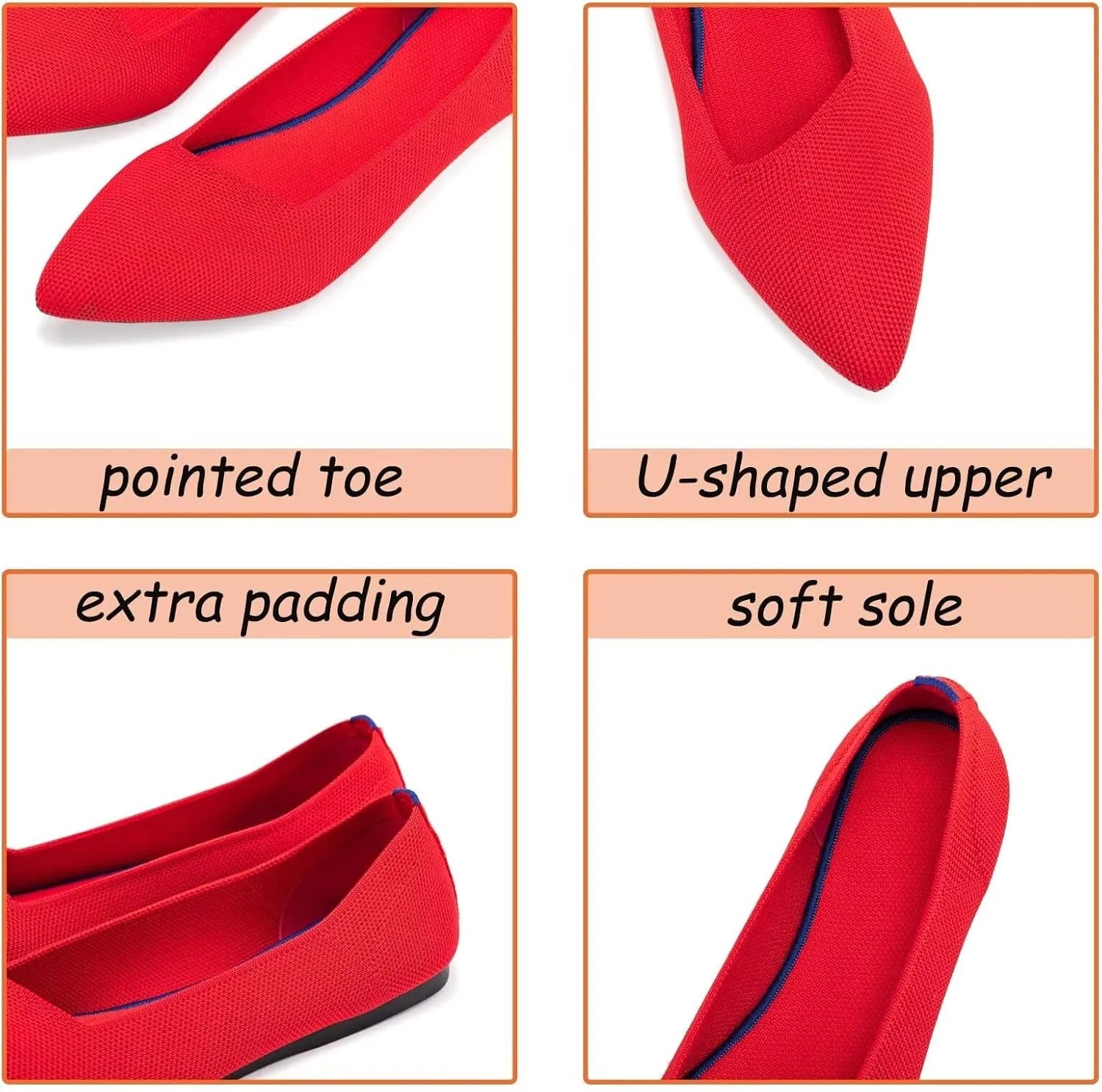 BEJINASH Women's Flat Shoes Black Pointed Toe Dress Shoes Knit Slip On Shoes Comfortable Walking Shoes for Woman Lightweight