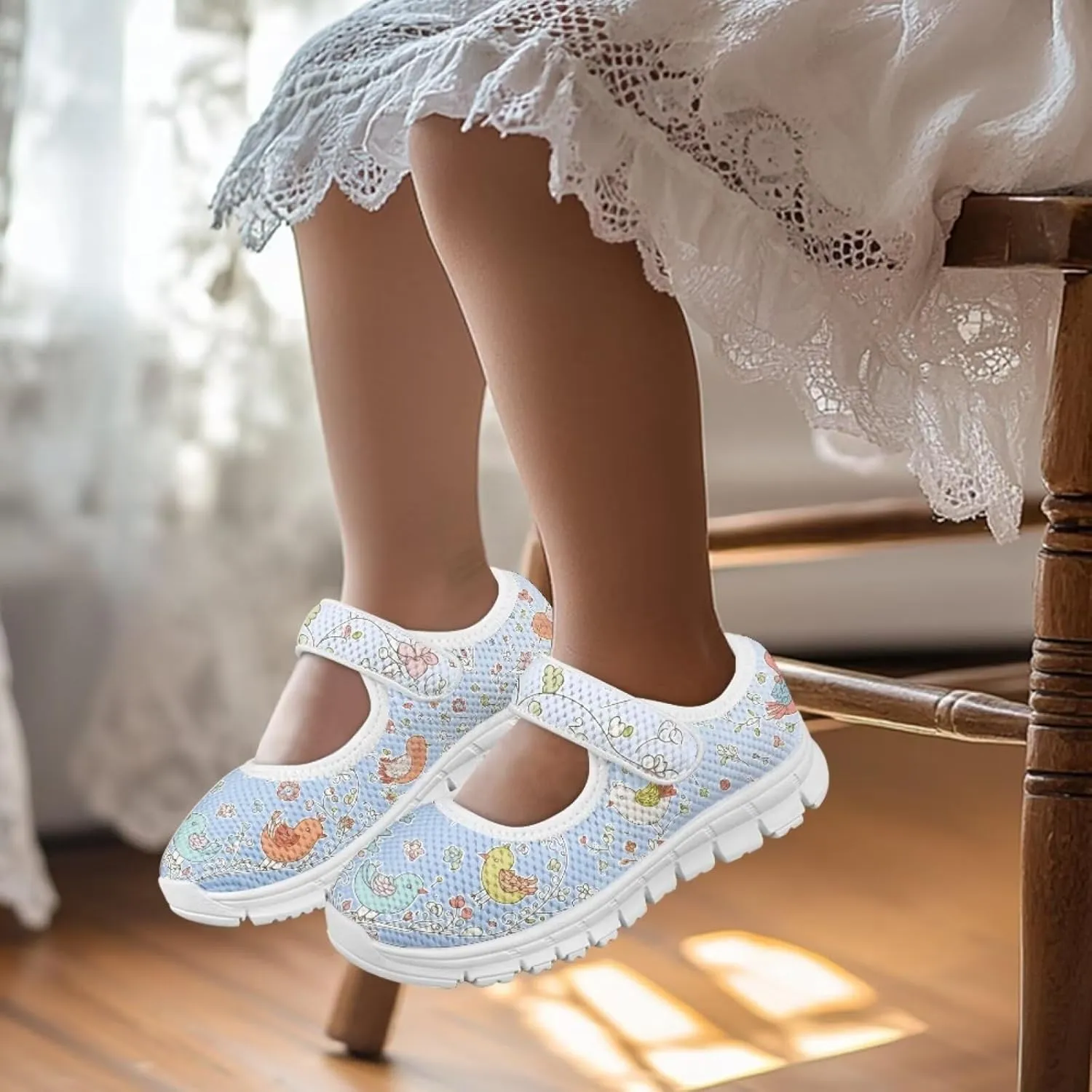 Binienty Kids Mesh Sneakers One Strap Mary Jane Shoes Casual Breathable School Dress Flats